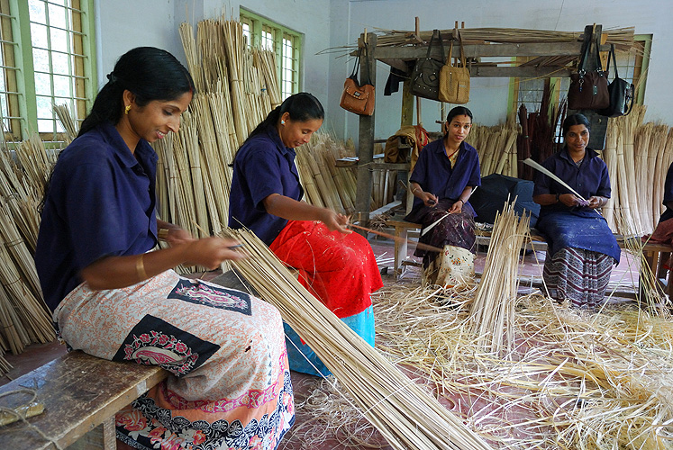 Bambusflechterinnen im Bergbezirk Wayanad