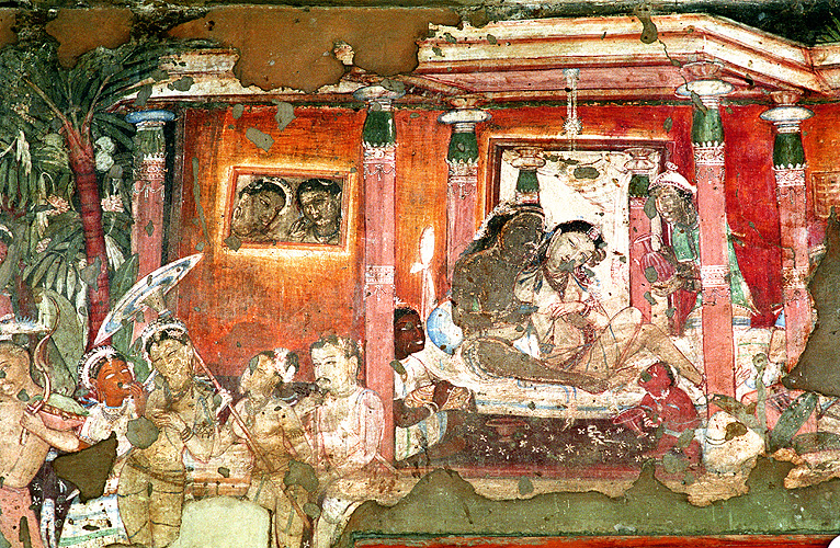 Wandgemälde in einer Höhle in Ajanta zeigt Königspaar - Geschichte 21