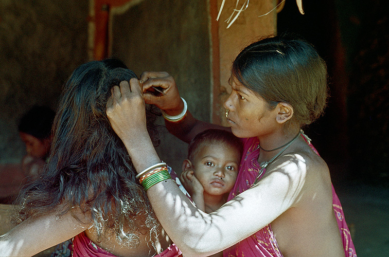  Kutia-Kondh-Frauen bei der Haarpflege, Orissa